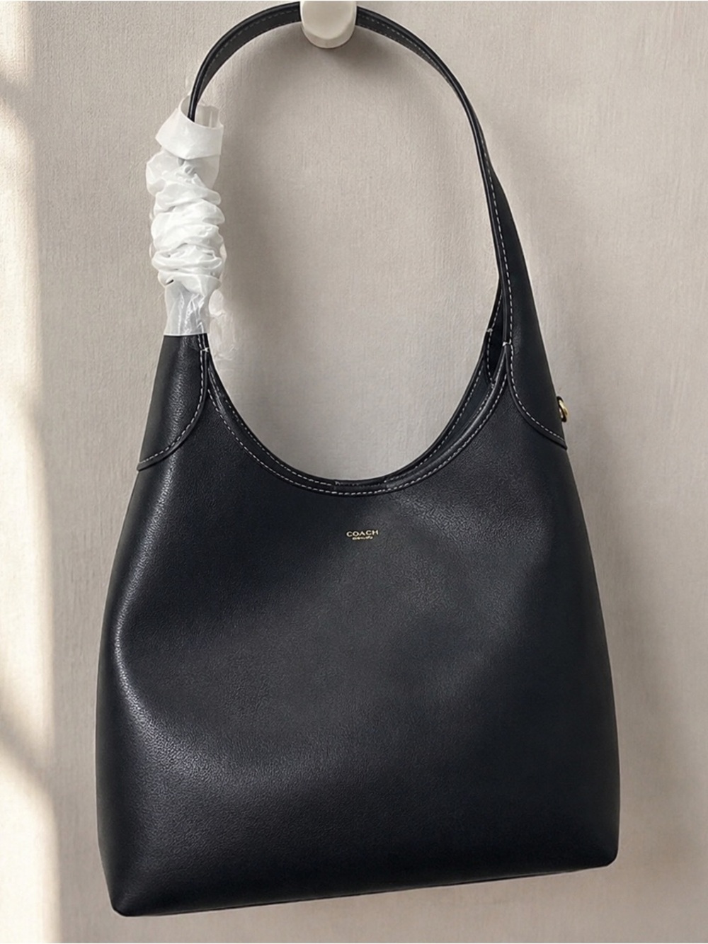 Coach Black Leather Shoulder Hobo with Gold Logo